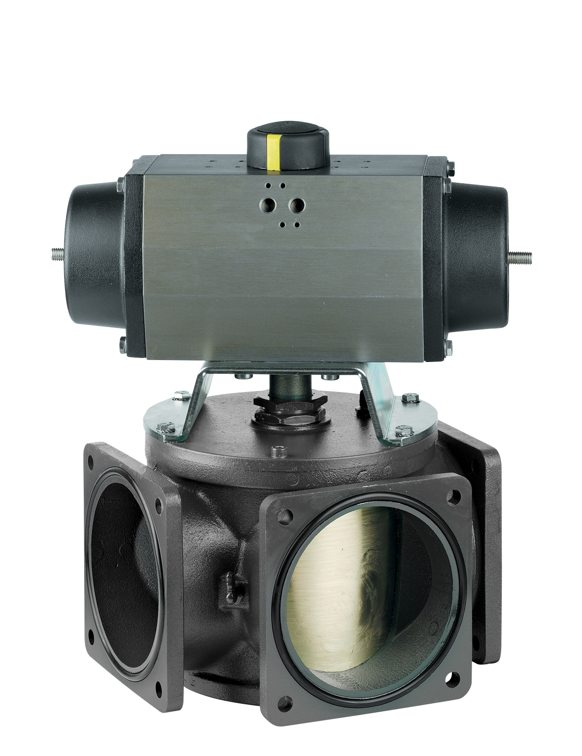 piastre in linea con la tubazione - Standard shutting cone 3 ways rotary pneumatic actuator