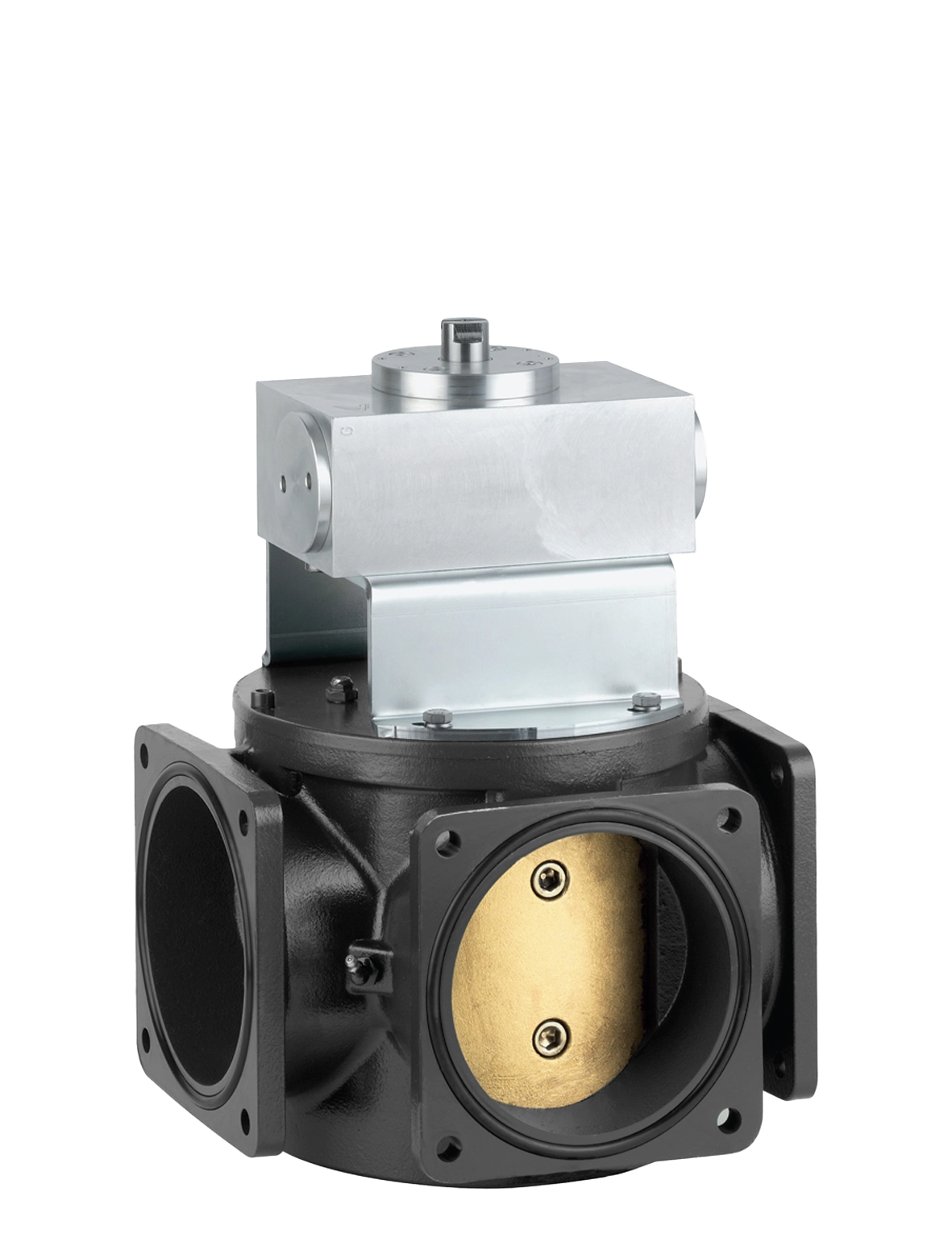 rubinetto a tre vie flangiato con attuatore oleodinamico rotante